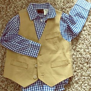 Boys 3T L/S Blue Shirt & Vest Combo